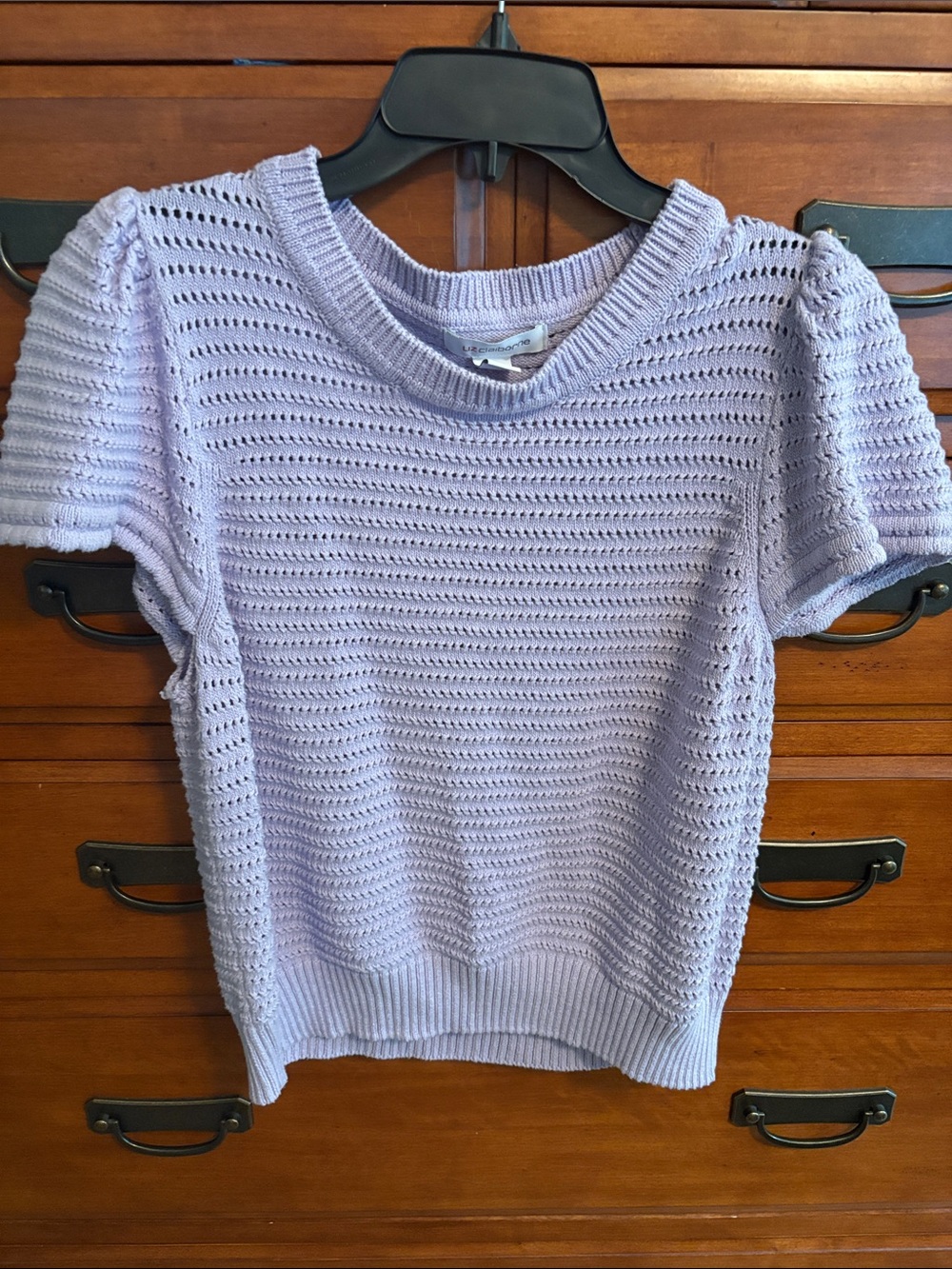 Liz Claiborne Lavender Open-Knit Scoop Neck Short Sleeve Sweater